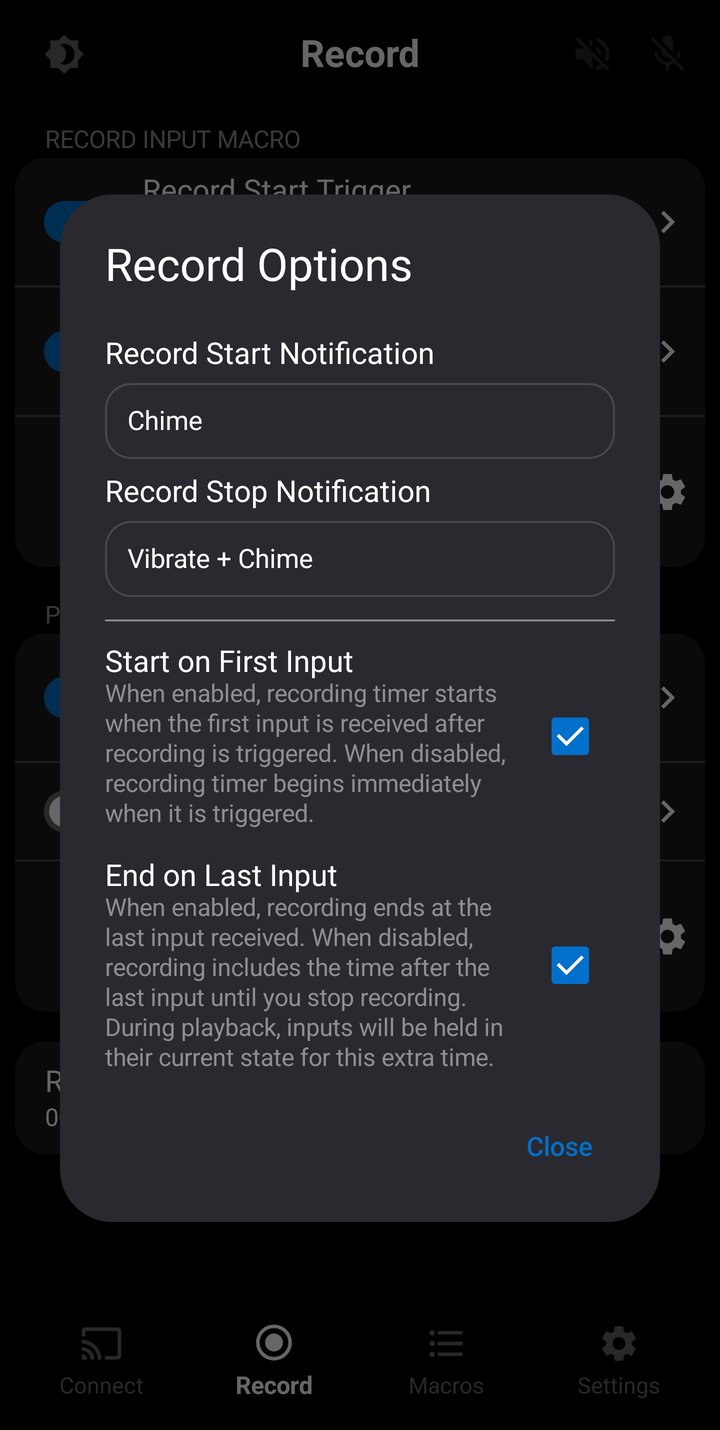 Recording Options showing notifications