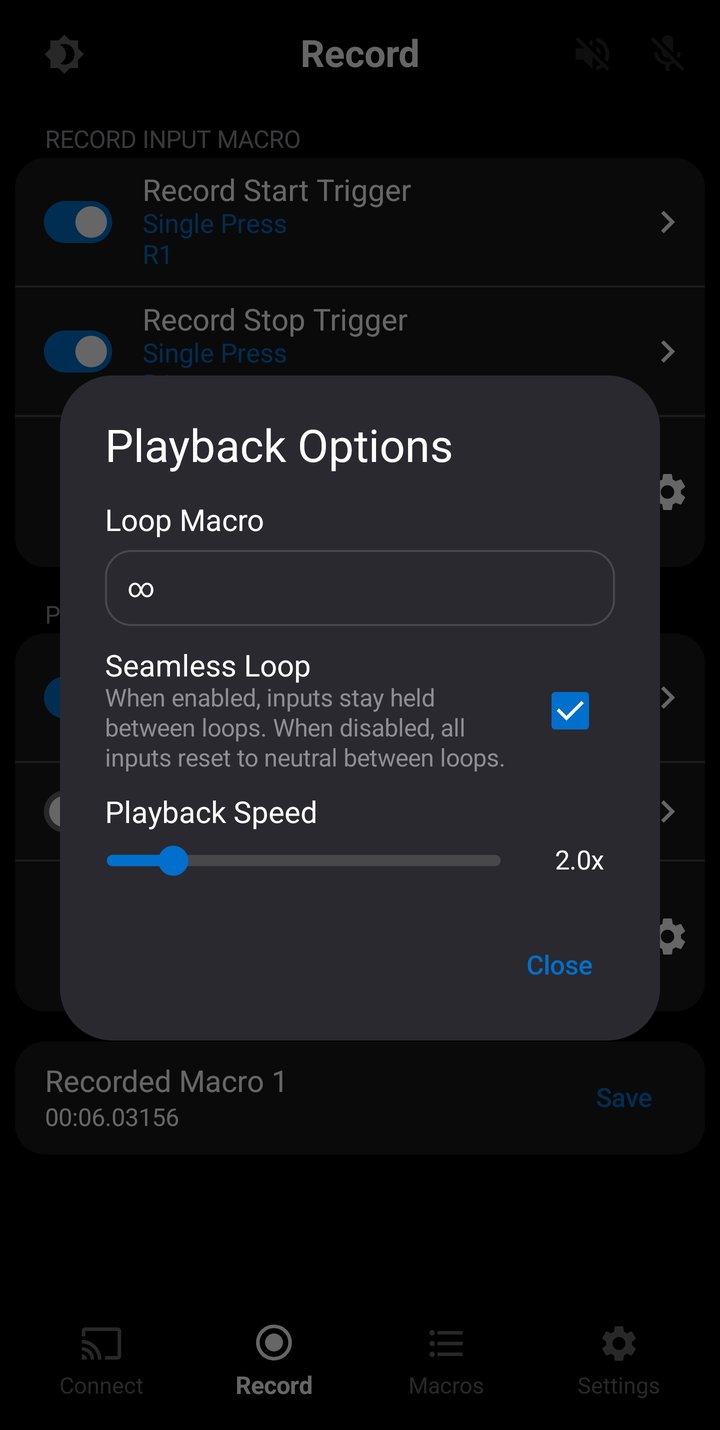 Playback Options dialog