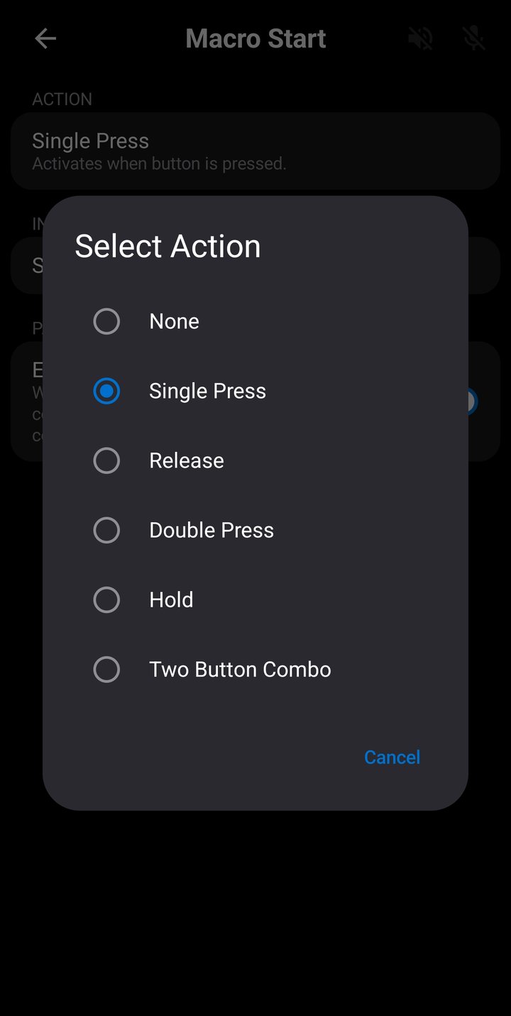 Trigger Configuration screen - input selector