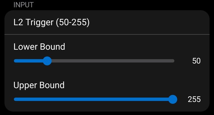 Trigger Configuration INPUT showing an L2 analog trigger with lower and upper bound sliders