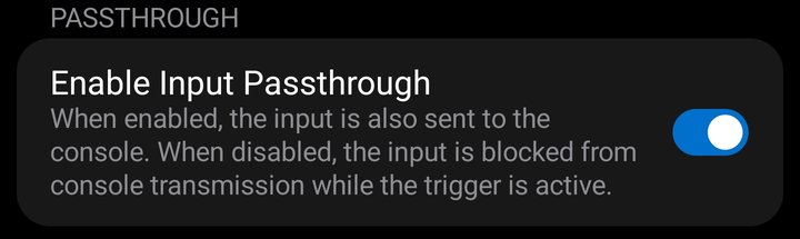 Trigger Configuration PASSTHROUGH container with the Enable Input Passthrough toggle