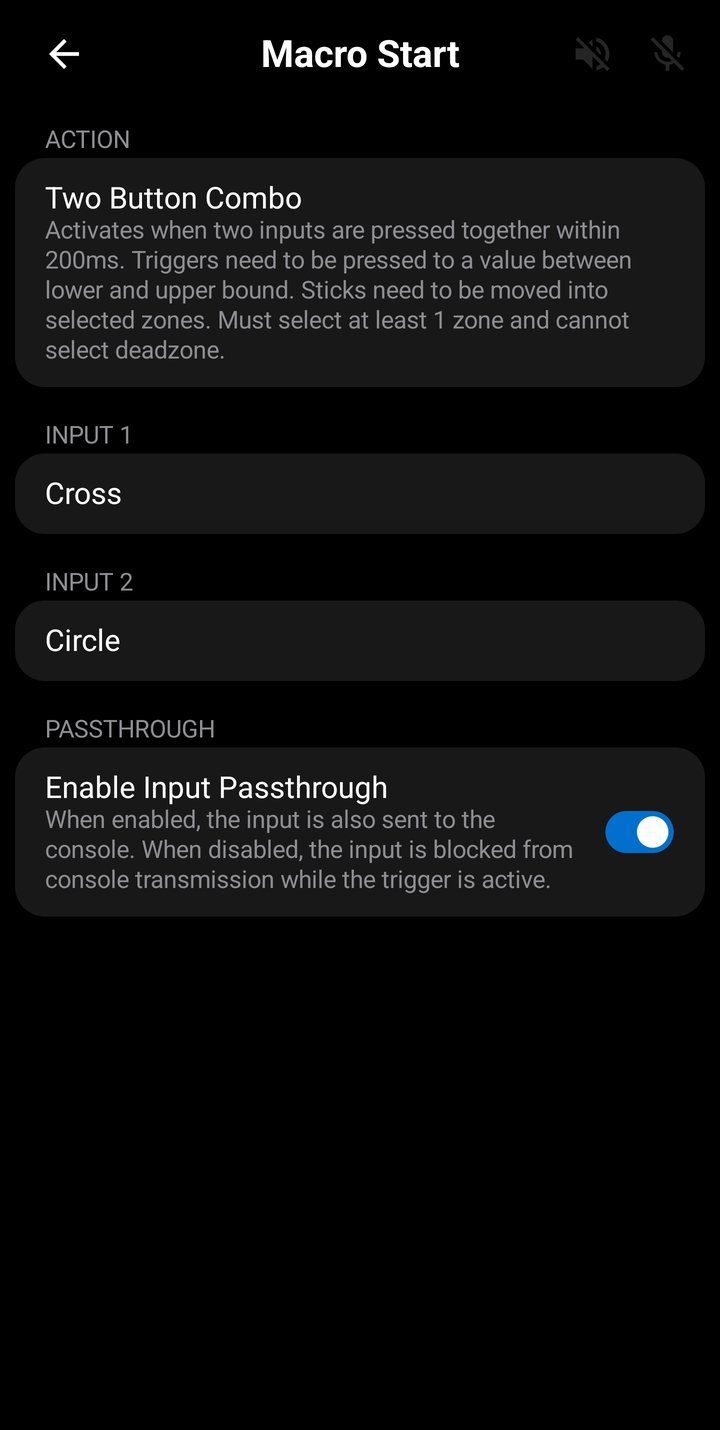 Trigger Configuration screen - two-button combo