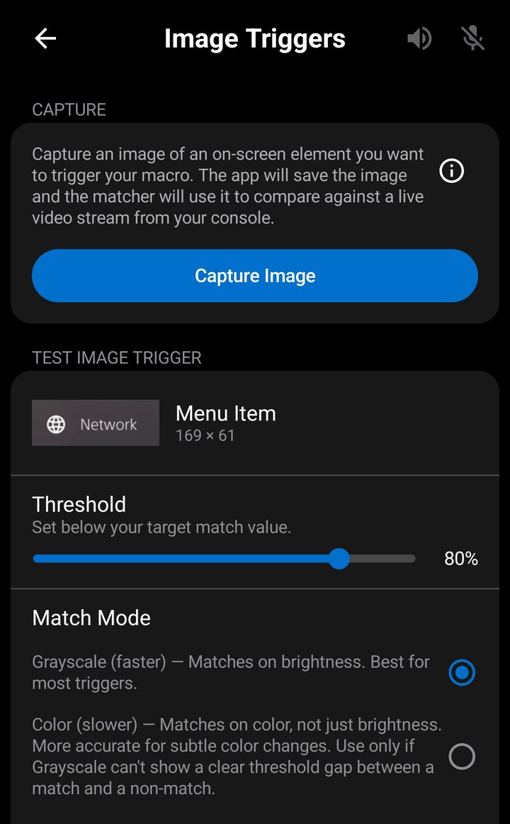Image Triggers screen showing Capture and Test Image Trigger containers